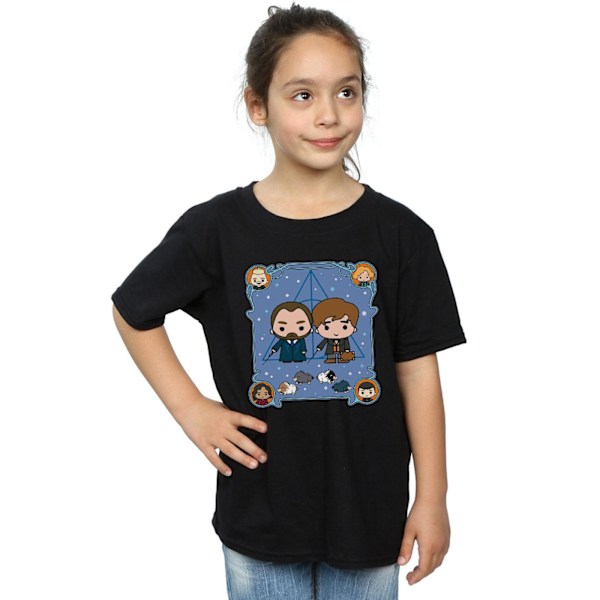 Fantastiska vidunder Girls Chibi Newt och Dumbledore bomull T-shirt Black 5-6 Years