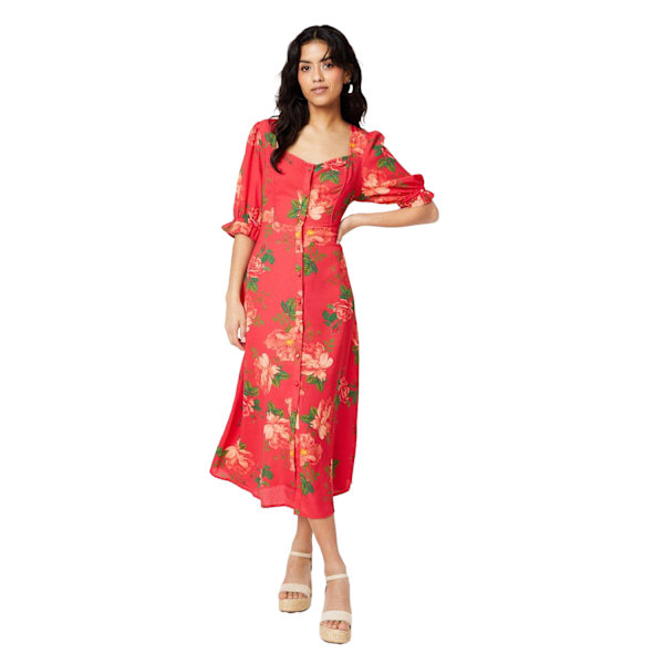 Dorothy Perkins Dam/Damer Blommig Knäppt Petite Midiklänning Red 14 UK