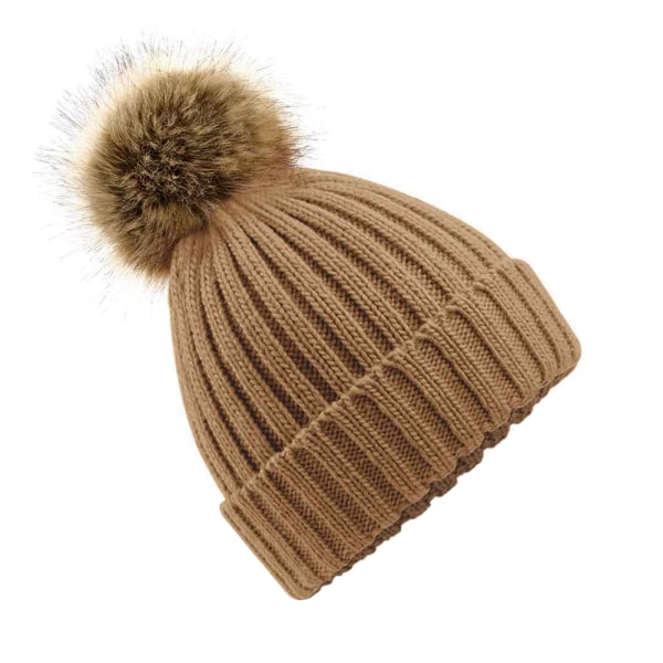 Beechfield Unisex Fur Pop Pom Chunky Beanie One Size Biscuit Be Biscuit Beige One Size