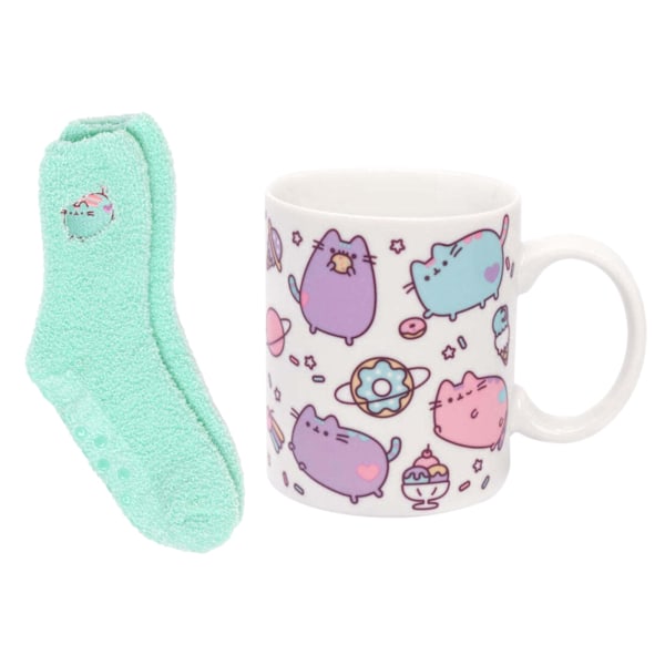 Pusheen Dam- och herr-mugg och strumpor set i en storlek flerfärgad Multicoloured One Size