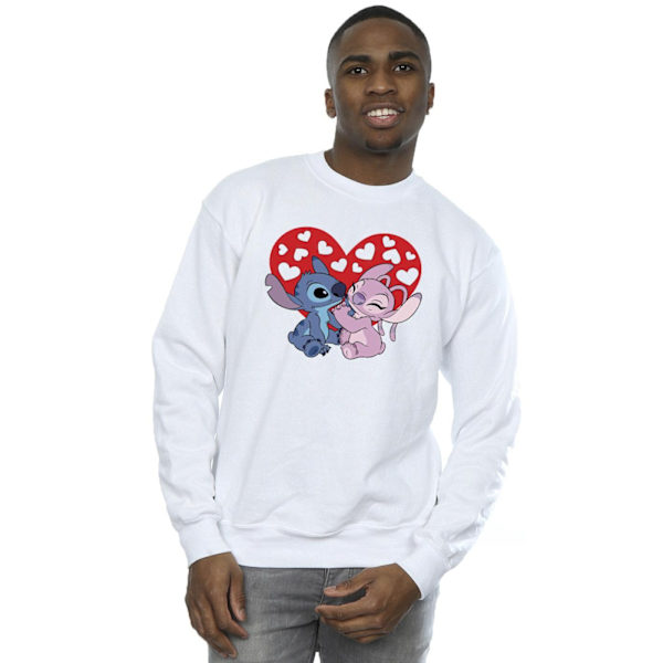 Disney Herr Lilo & Stitch Hjärtan Sweatshirt L Vit White L