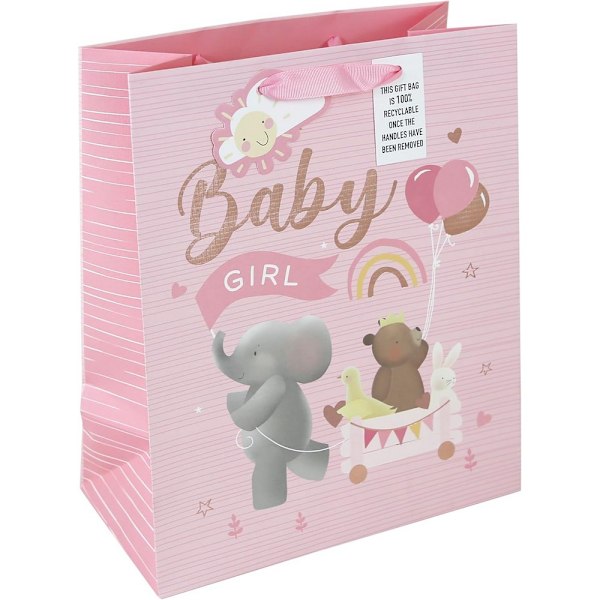 Eurowrap Baby Girl Presentpåse (6-pack) L Rosa Pink L