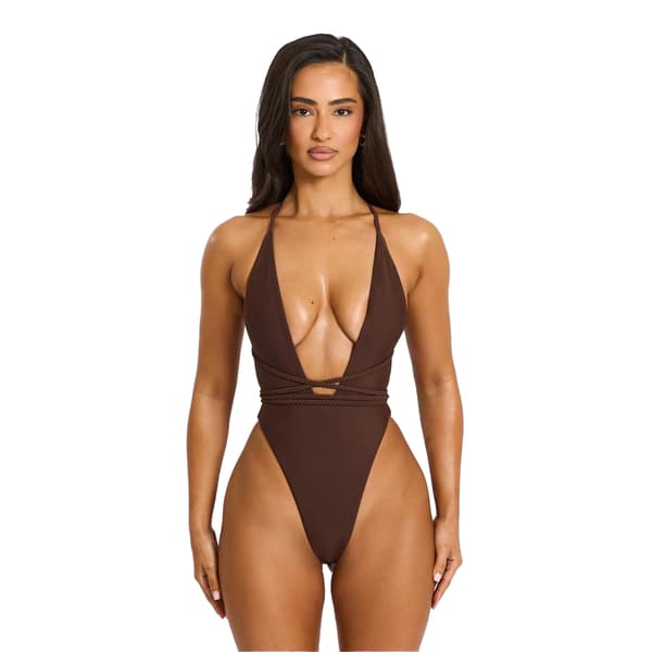 Mars The Label Dam/Dam Fishtail Plain Plunge One Piece Sw Chocolate XXS