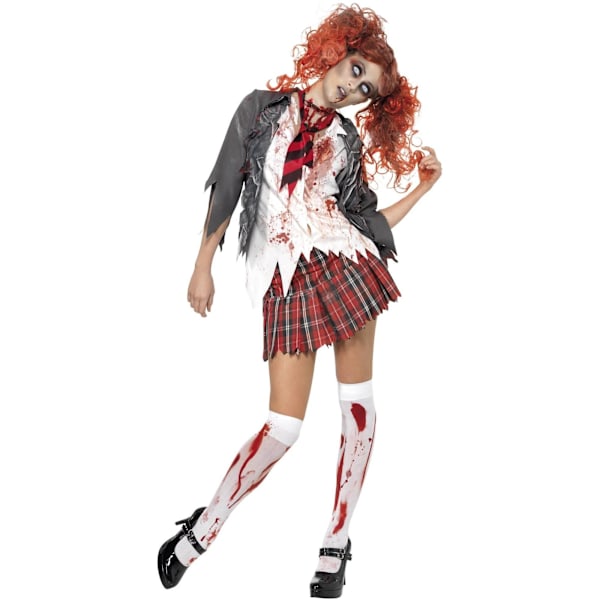 Smiffys Dam/Dam Högstadie Skräck Zombie Skolflicka Cos Grey/White/Red S