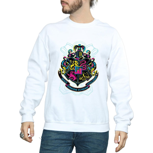 Harry Potter Neon Hogwarts Crest Sweatshirt för män, S, vit White S