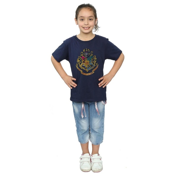 Harry Potter T-shirt för flickor med Hogwarts-vapen i bomull, 7-8 år, marinblå Navy Blue 7-8 Years