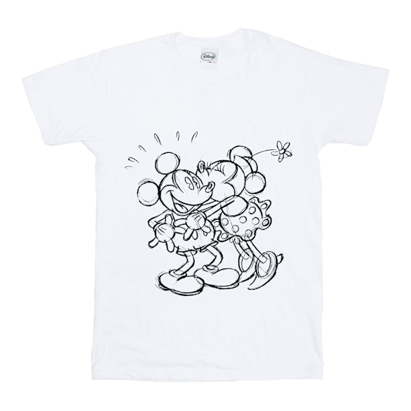 Disney Girls Mickey och Minnie Mouse Kiss Sketch Bomull T-shirt White 7-8 Years