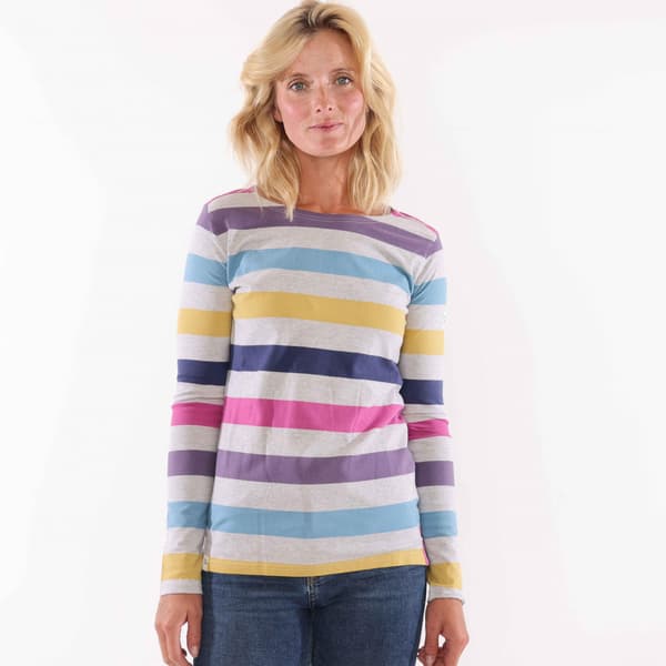 Lazy Jacks Dam/Dam Breton Multi Stripe Långärmad Topp 1 Grey Marl 10 UK