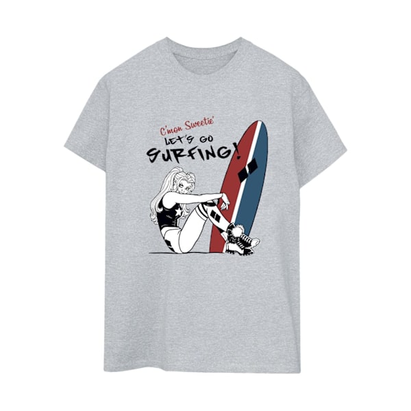 DC Comics Dam/Kvinnor Harley Quinn Let´s Go Surfing Bomull Boyfriend T-Shirt Sports Grey XXL