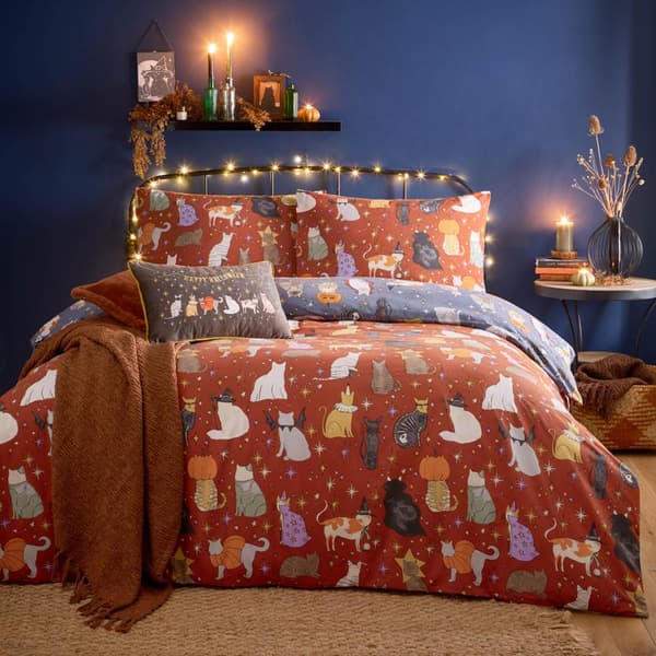 Furn Halloween Pawty Vändbart Påslakanset Enkel Multicoloured Single