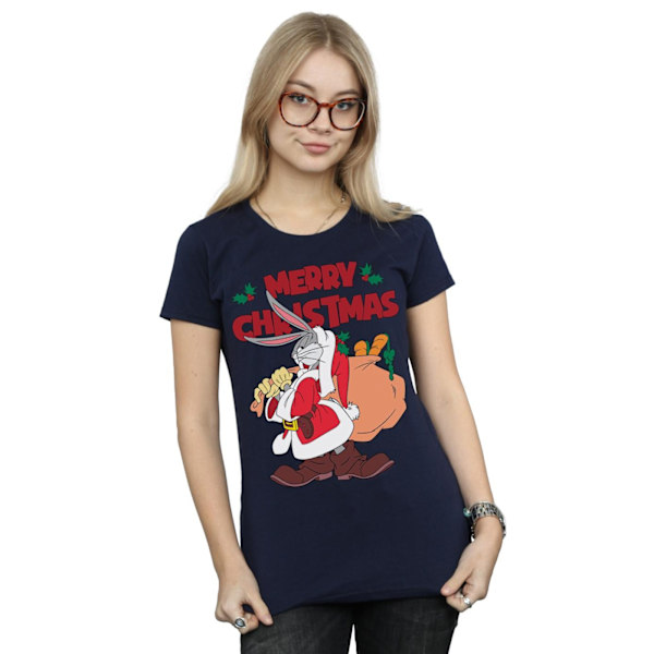 Looney Tunes Dam/Damer Jultomte Bugs Bunny Bomull T-shirt S Marinblå Navy Blue S