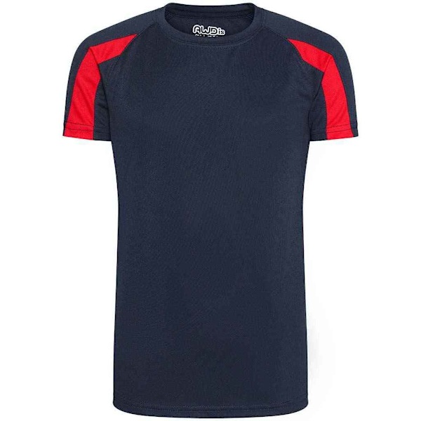 AWDis Cool Barn/Barn Kontrast Fukttransporterande T-shirt 3-4 French Navy/Fire Red 3-4 Years