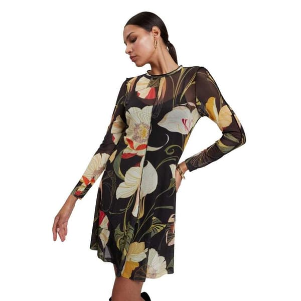 Ted Baker Dam/Kvinnor Blommig Mesh Midiklänning med Lång Ärm 14 Black 14 UK