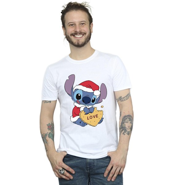 Disney Mens Lilo And Stitch Christmas Love Biscuit T-Shirt 4XL White 4XL