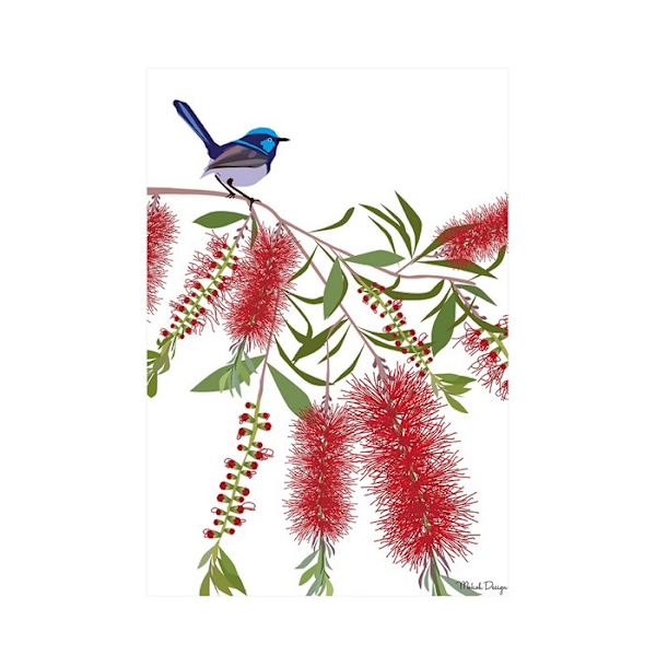 Mokoh Wren Callistemon Tryck 40cm x 30cm Röd/Grön/Vit Red/Green/White 40cm x 30cm