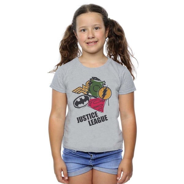 DC Comics Girls Justice League Spray Logos Bomull T-shirt 7-8 år Sports Grey 7-8 Years