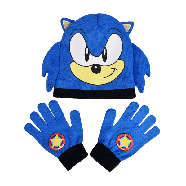 Sonic The Hedgehog Barn/Barnens Stickade Mössa Och Handskar Set På Blue/White One Size
