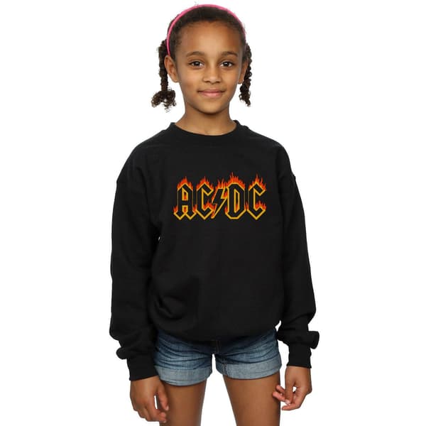 AC/DC Flickor Flames Logotyp Tröja 7-8 År Svart Black 7-8 Years