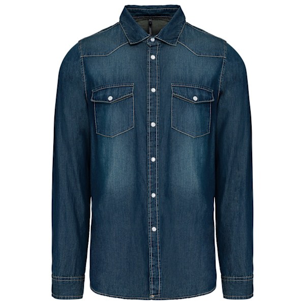 Kariban Herr Denim Långärmad Skjorta L Blå Jeans Blue Jean L