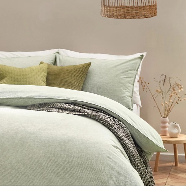 Yard Heaton Bomullsrandigt Påslakanset Enkelsäng Khaki Grön Khaki Green Single