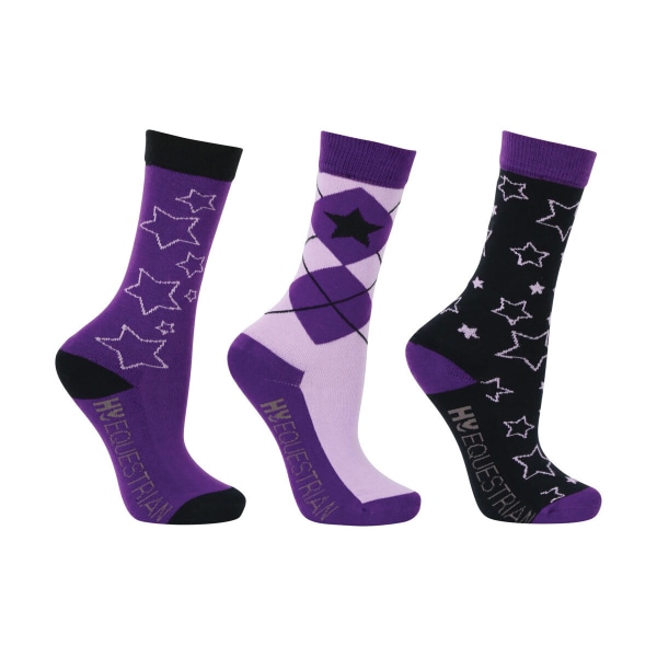 Hy Childrens/Kids Stella Socks Set (Pack of 3) 8 UK Child-12 UK Purple/Lilac/Black 8 UK Child-12 UK Child