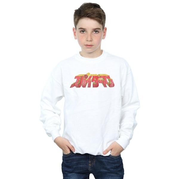 Marvel Boys Spider-Man Japansk Logotyp Sweatshirt 7-8 År Vit White 7-8 Years