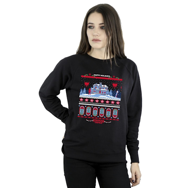 Netflix Dam/Kvinnor Stranger Things Fair Isle Sweatshirt XXL Black XXL