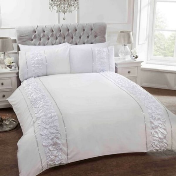 Rapport Provence Diamante Ruffled Påslakan Set Superking Vit White Superking