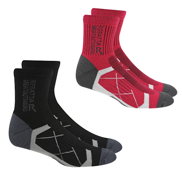 Regatta Dam/Dam Outdoor Boot Socks (2-pack) 6 UK-8 UK Black/Cherry Pink 6 UK-8 UK