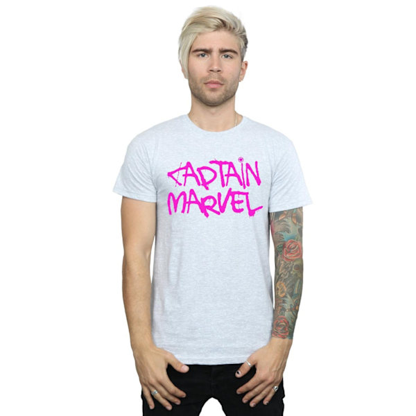 Marvel Herr Captain Marvel Spray Text T-Shirt S Sports Grey Sports Grey S