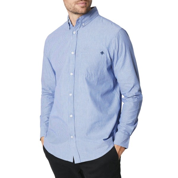 Maine Mens Ticking Stripe Klassisk långärmad skjorta M Blå Blue M