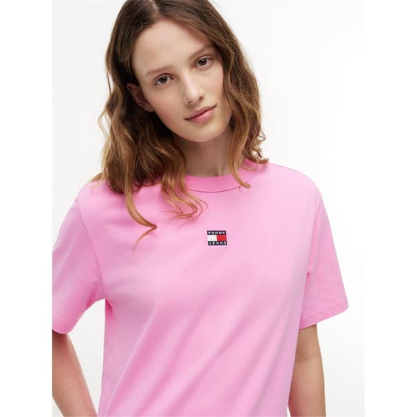 Tommy Jeans Dam Broderad Logotyp Bomull Kort T-shirt Pink 8 UK