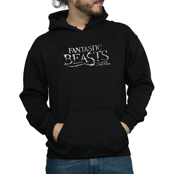 Fantastic Beasts Text Logo Hoodie för män 3XL Svart Black 3XL