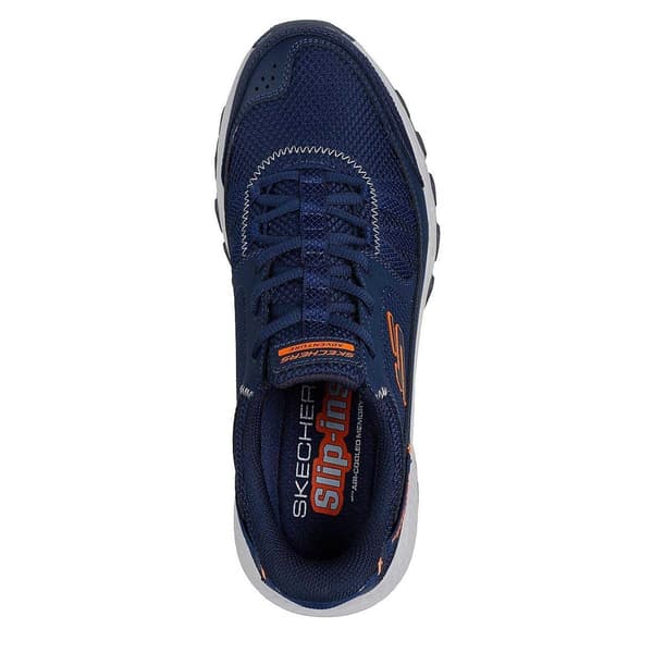 Skechers Herr Dynamite Läder Andningsbara All Terräng Vandringsskor Navy/Orange 8 UK