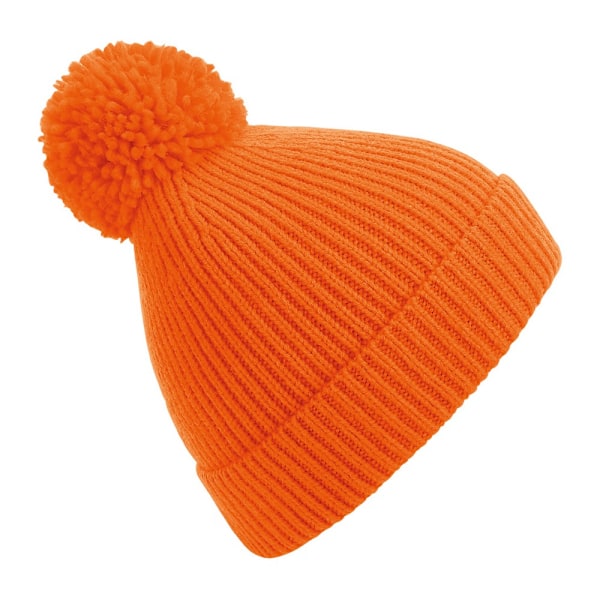 Beechfield Unisex Engineered Knit Ribbed Pom Pom Beanie One Size Orange One Size