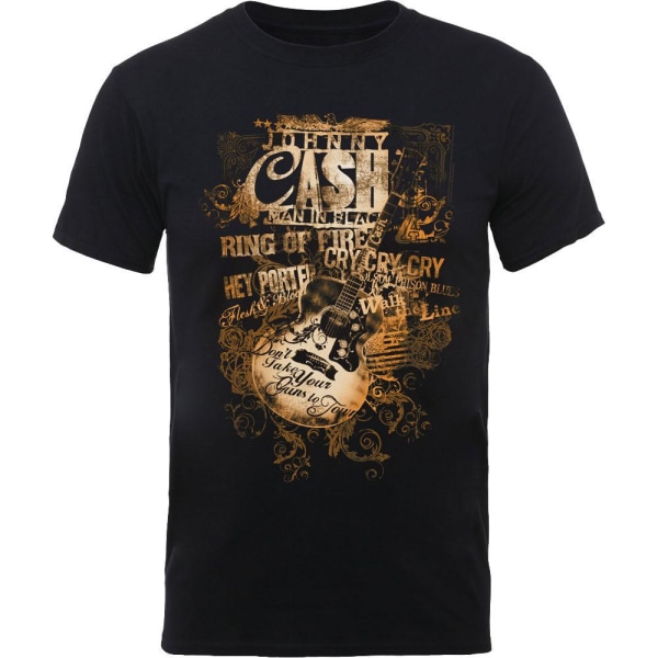 Johnny Cash Unisex Vuxen Gitarr Låttitlar T-Shirt S Svart Black S