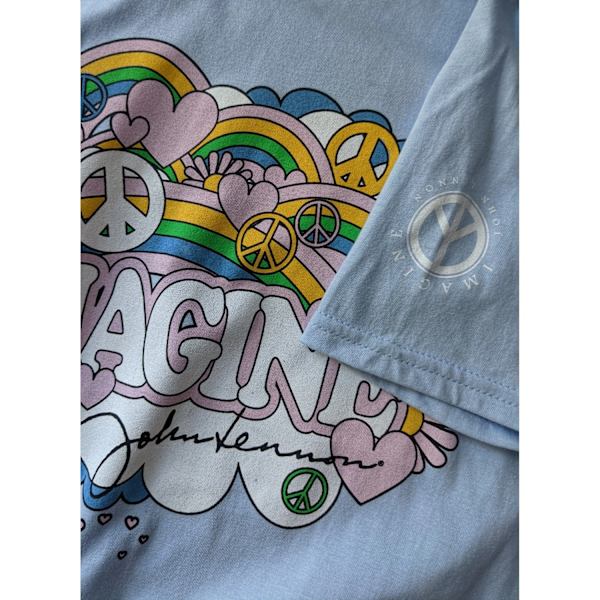 John Lennon Dam/Kvinnor Regnbågar, Kärlek & Fred Bomull T-shirt Light Blue M