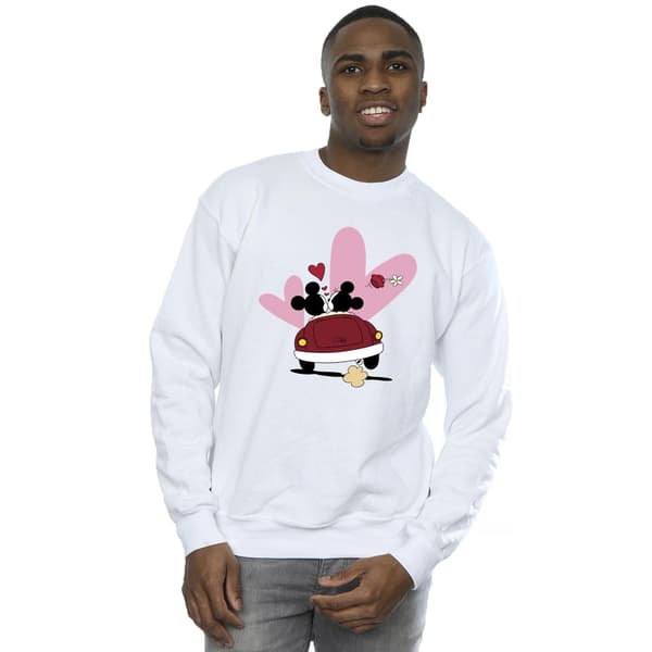 Disney Herr Mickey Mouse Bil Tryck Sweatshirt XL Vit White XL