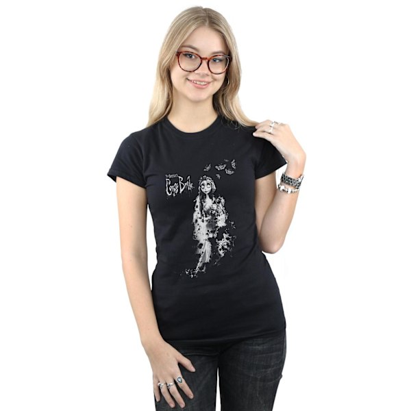 Corpse Bride Dam T-shirt i bomull med slitet brudmotiv, S, svart Black S