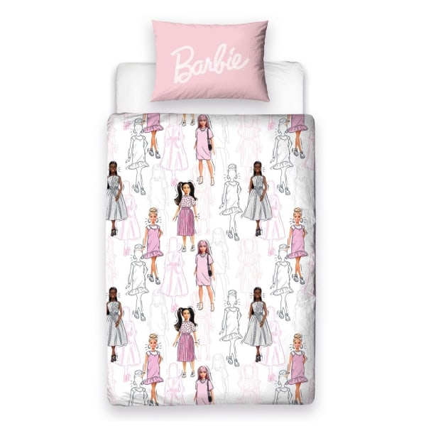 Barbie vändbara figurer påslakanset enkel rosa/vit/grå Pink/White/Grey Single