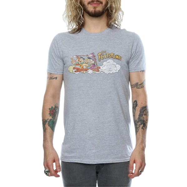 The Flintstones Herr Familjebil Distressed T-Shirt S Sports Grå Sports Grey S