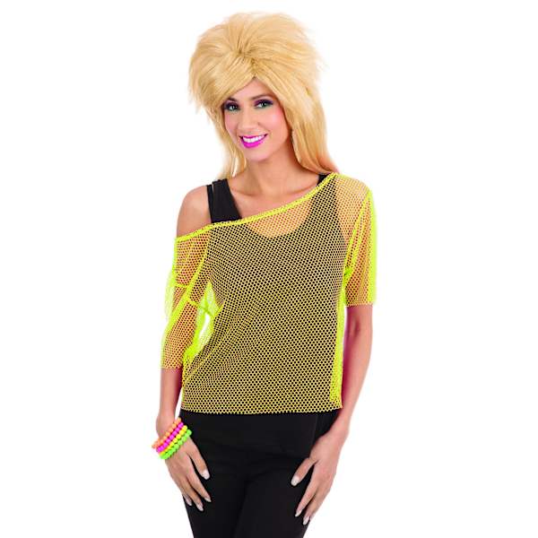 Bristol Novelty Dam/Kvinnor 80-tal Mesh Topp En Storlek Gul Yellow One Size