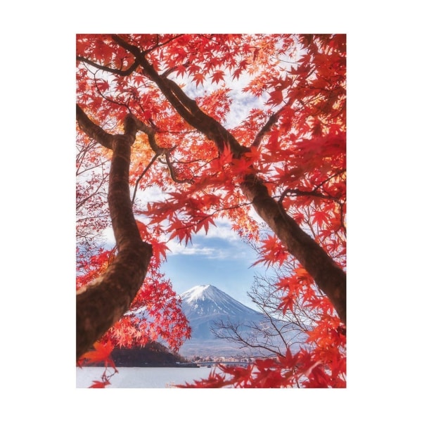 Pyramid International Mount Fuji Autumn Leaves Print 50cm x 40c Red/Blue/Brown 50cm x 40cm