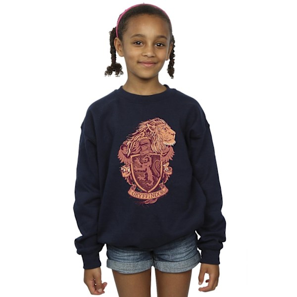 Harry Potter T-shirt för flickor Gryffindor Sketch Crest 7-8 år Navy Blue 7-8 Years