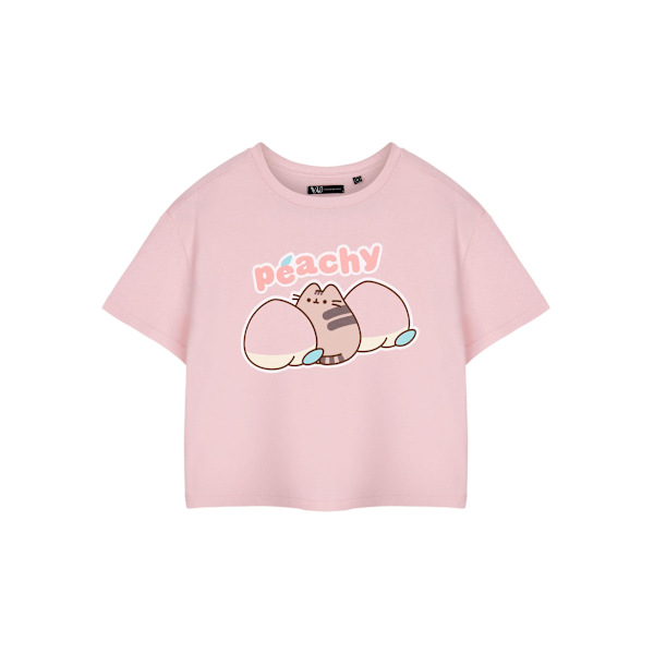 Pusheen Dam/Kvinnor Persiko-färgad Kortärmad Crop T-Shirt XL Rosa Pink XL
