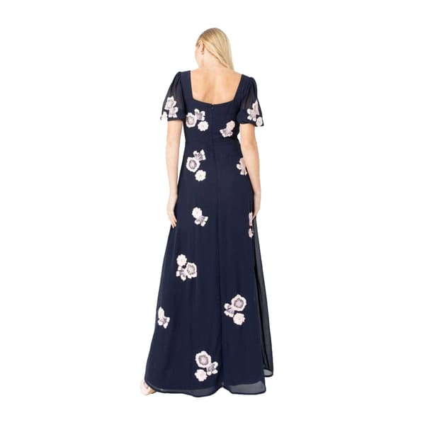 Maya Deluxe Dam Blommigt Broderad Maxiklänning med Puffärm Navy 8 UK