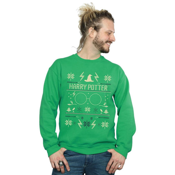 Harry Potter Julmönstrad Sweatshirt för Herrar M Irländsk Grön Irish Green M