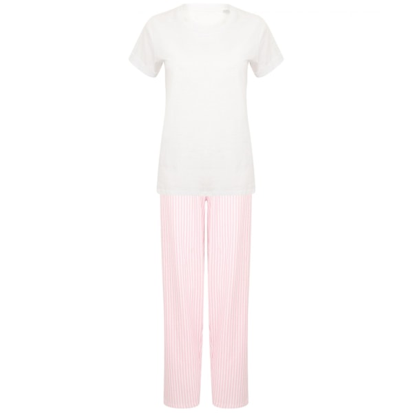 Handduk City Dam/Damrandig Lång Pyjamas Set L Vit/Rosa White/Pink L