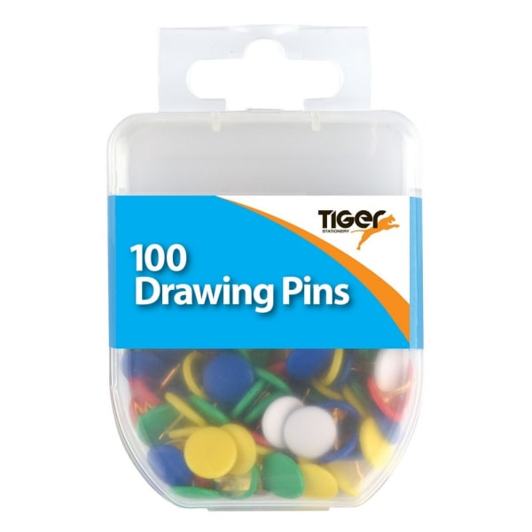 Tiger Stationery Essential Flat Drawing Pins (Pack om 100) En Multicoloured One Size