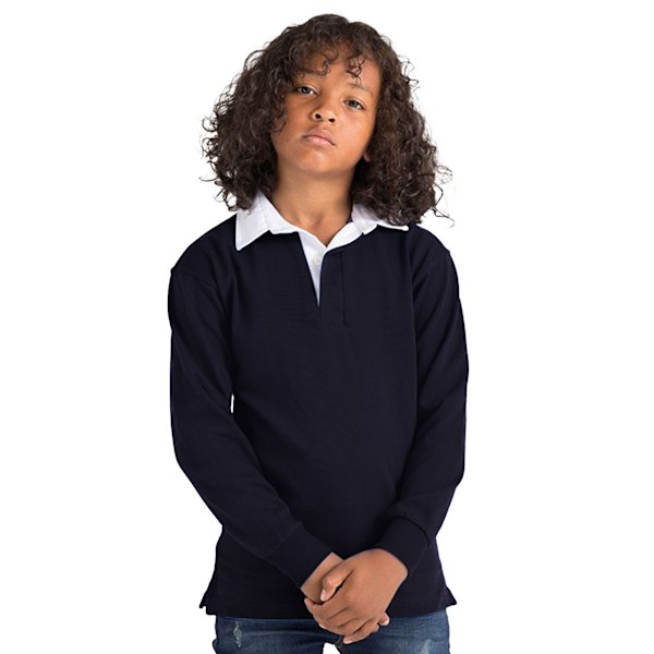 Front Row Kids Unisex Långärmad Rugby Sports Polo Shirt Navy M